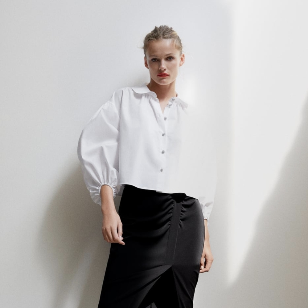 Jeweled Poplin Button-Down Shirt